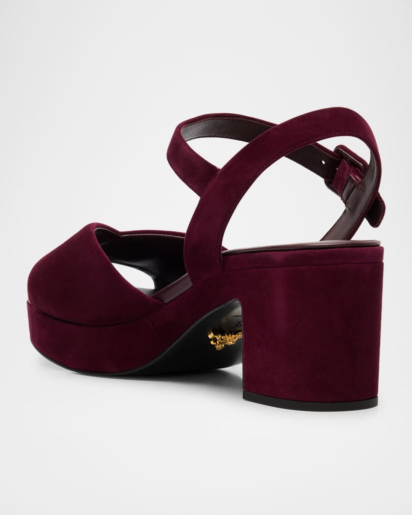 Suede Triangle Logo Platform Sandals 