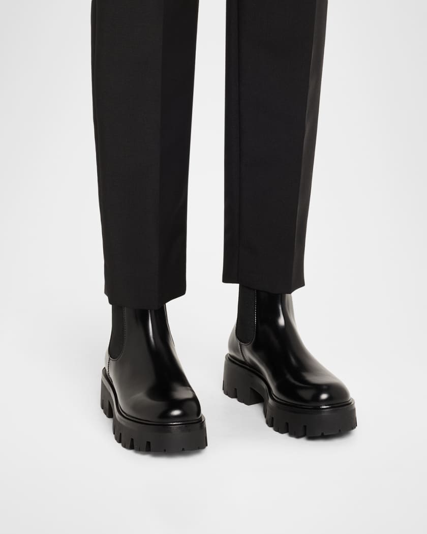 Platform Triangle Logo Leather Chelsea Booties