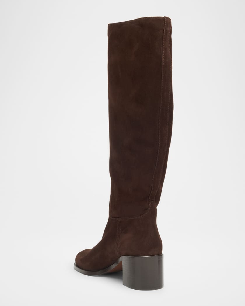 Triangle Logo Suede Knee-High Boots