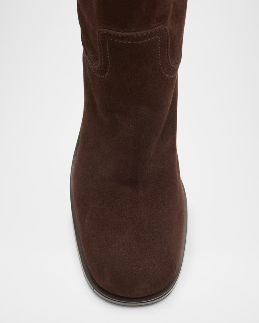 Triangle Logo Suede Knee-High Boots