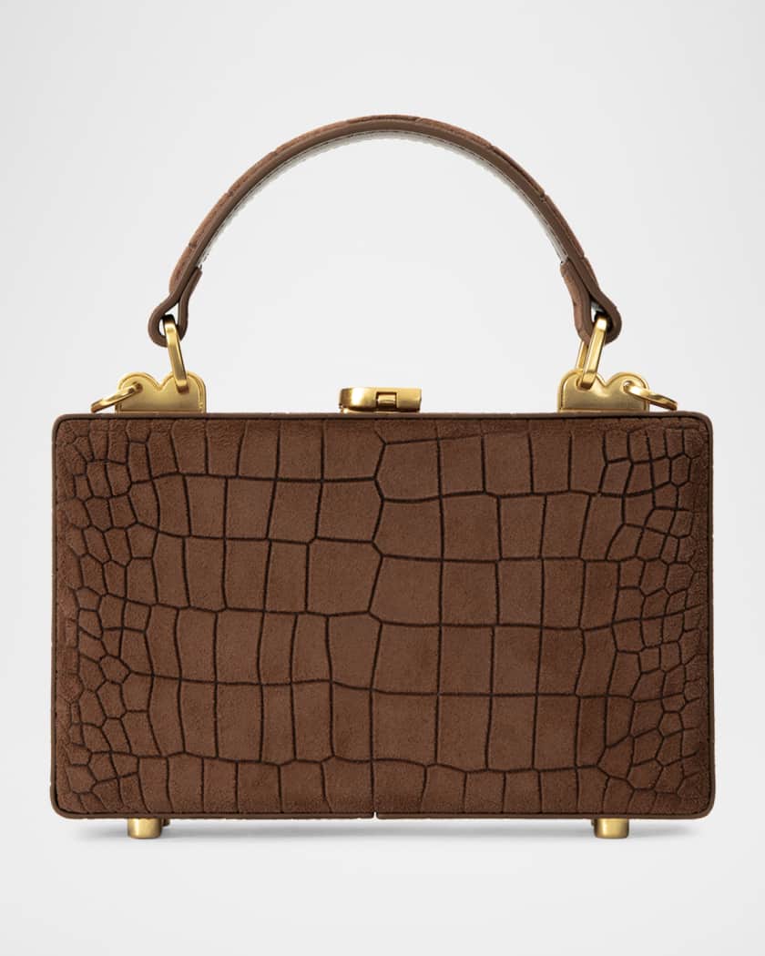 Croc-Embossed Suede Top-Handle Bag