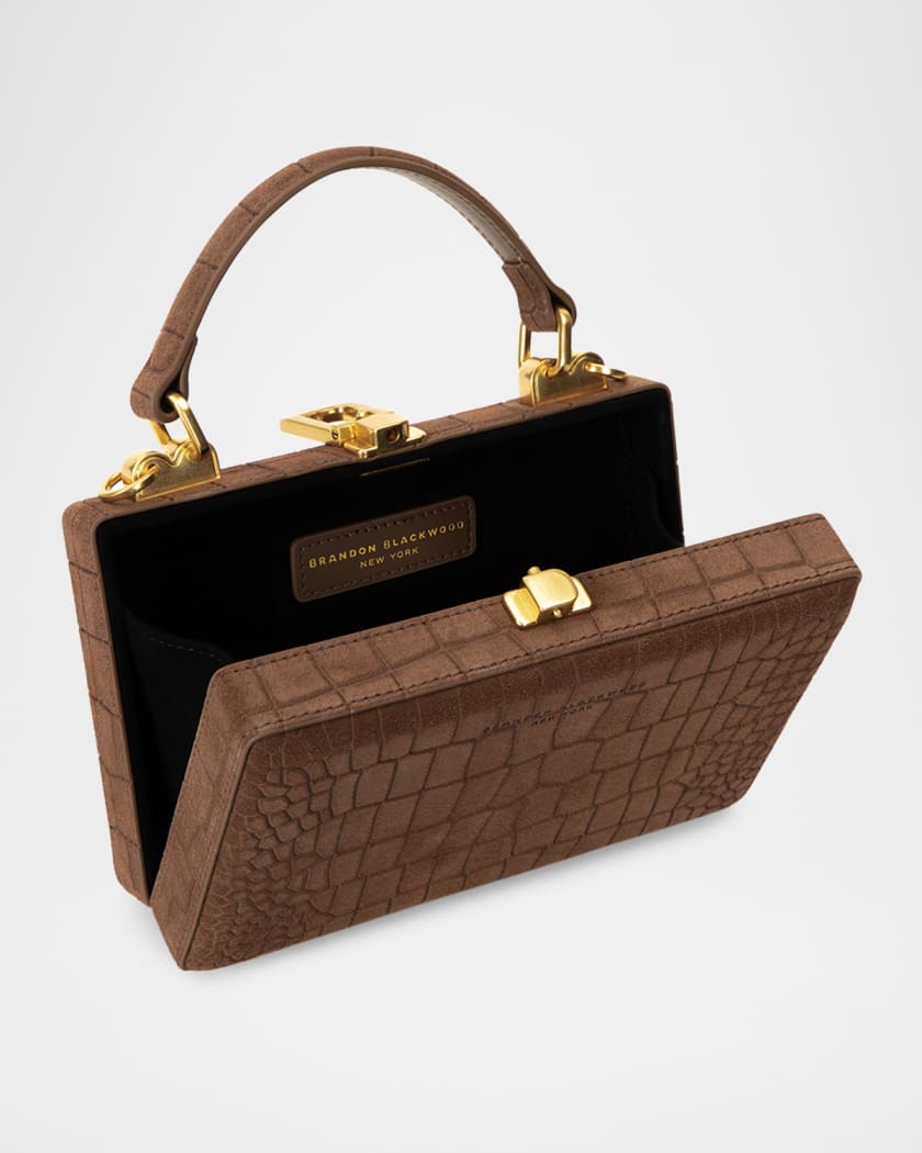 Croc-Embossed Suede Top-Handle Bag