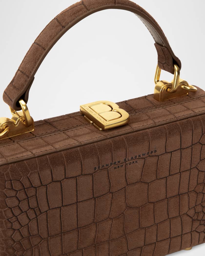 Croc-Embossed Suede Top-Handle Bag