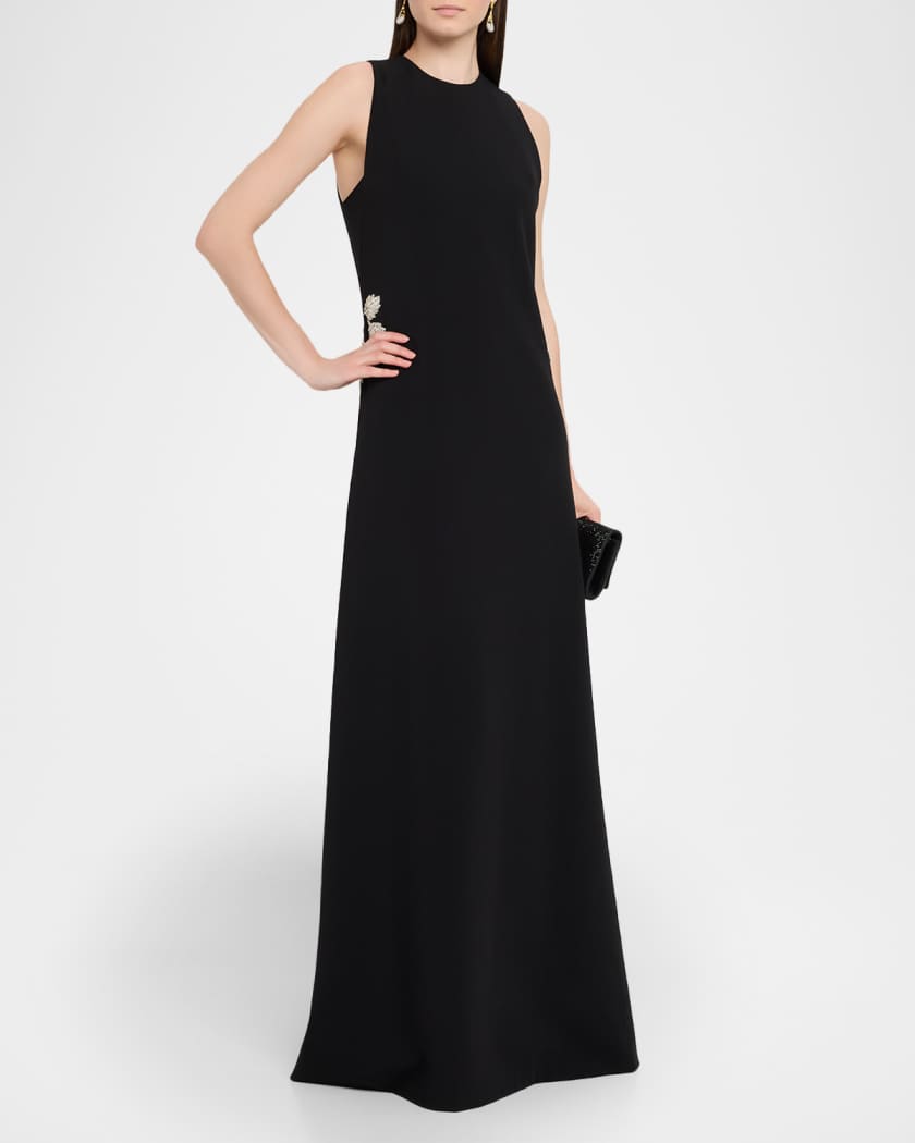 Reem Acra Embellished Heavy Crepe Cady Sleeveless Maxi Dress