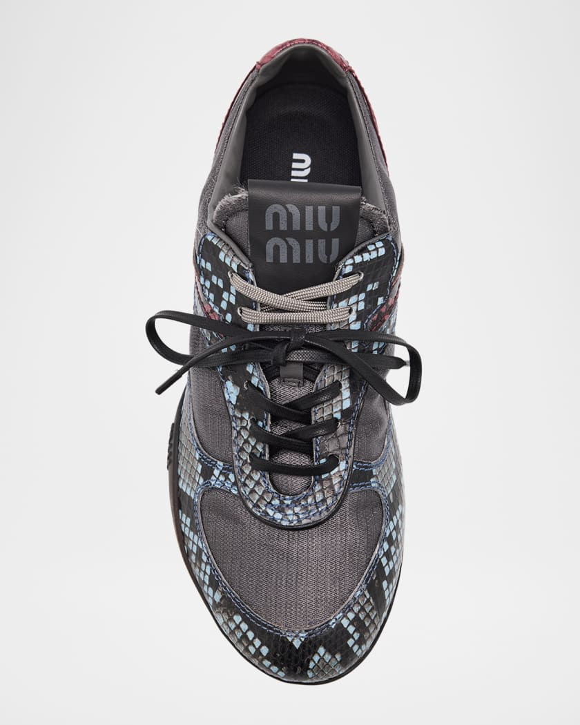 Gymnasium Technical Fabric and Python Low-Top Sneakers
