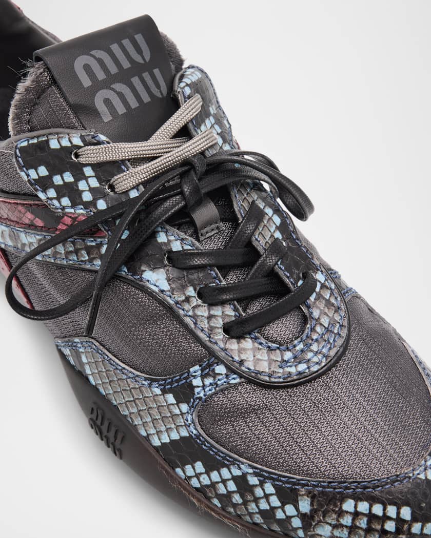 Gymnasium Technical Fabric and Python Low-Top Sneakers
