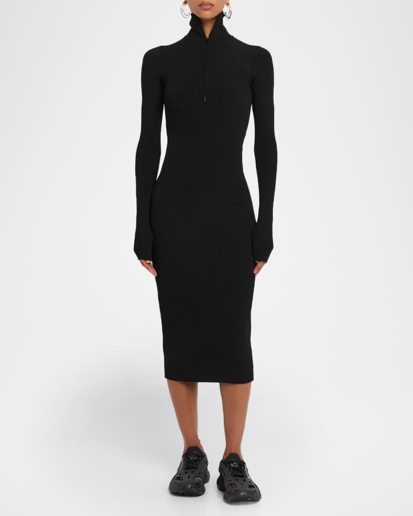 Stella McCartney Long-Sleeve Zip-Front Rib-Knit Midi Dress