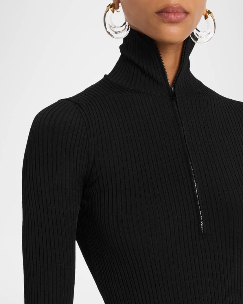 Stella McCartney Long-Sleeve Zip-Front Rib-Knit Midi Dress