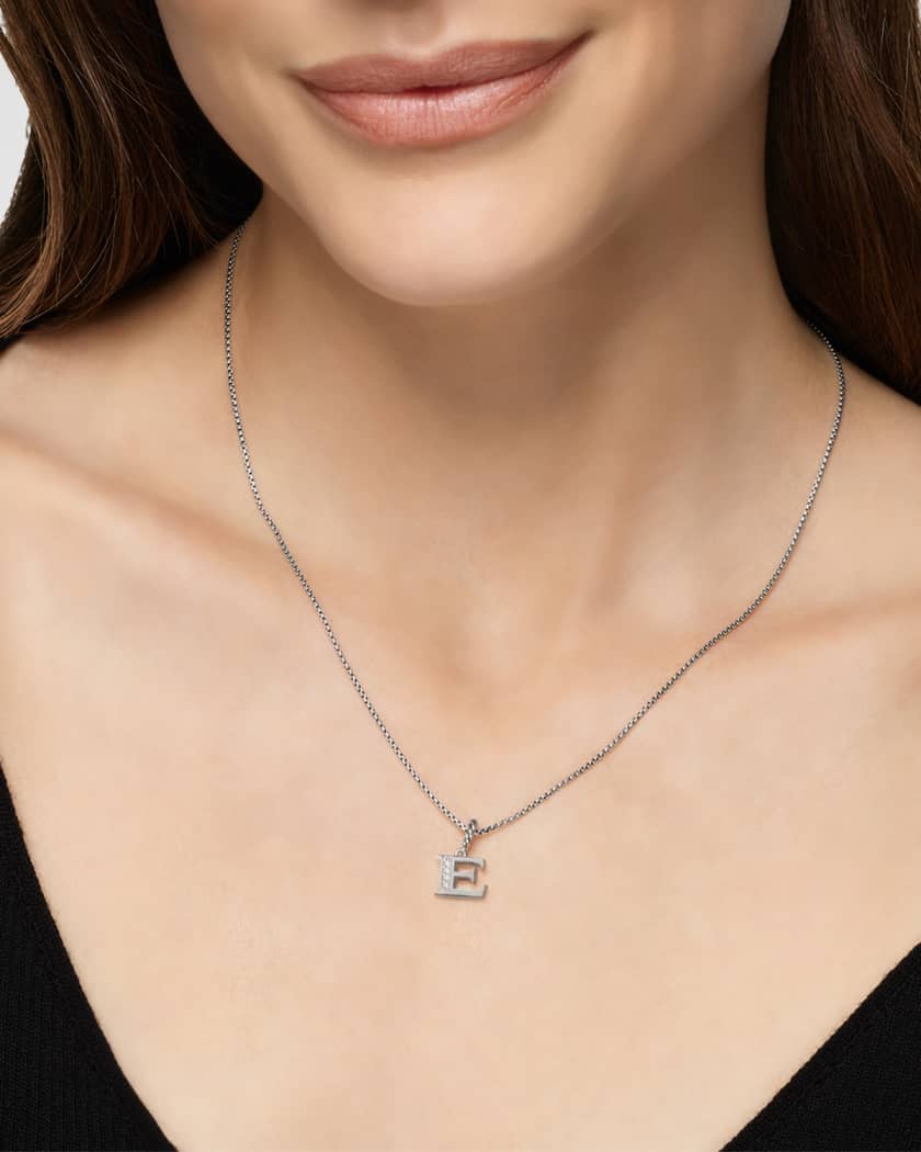 Pave Initial Pendant Necklace with Diamonds in Silver