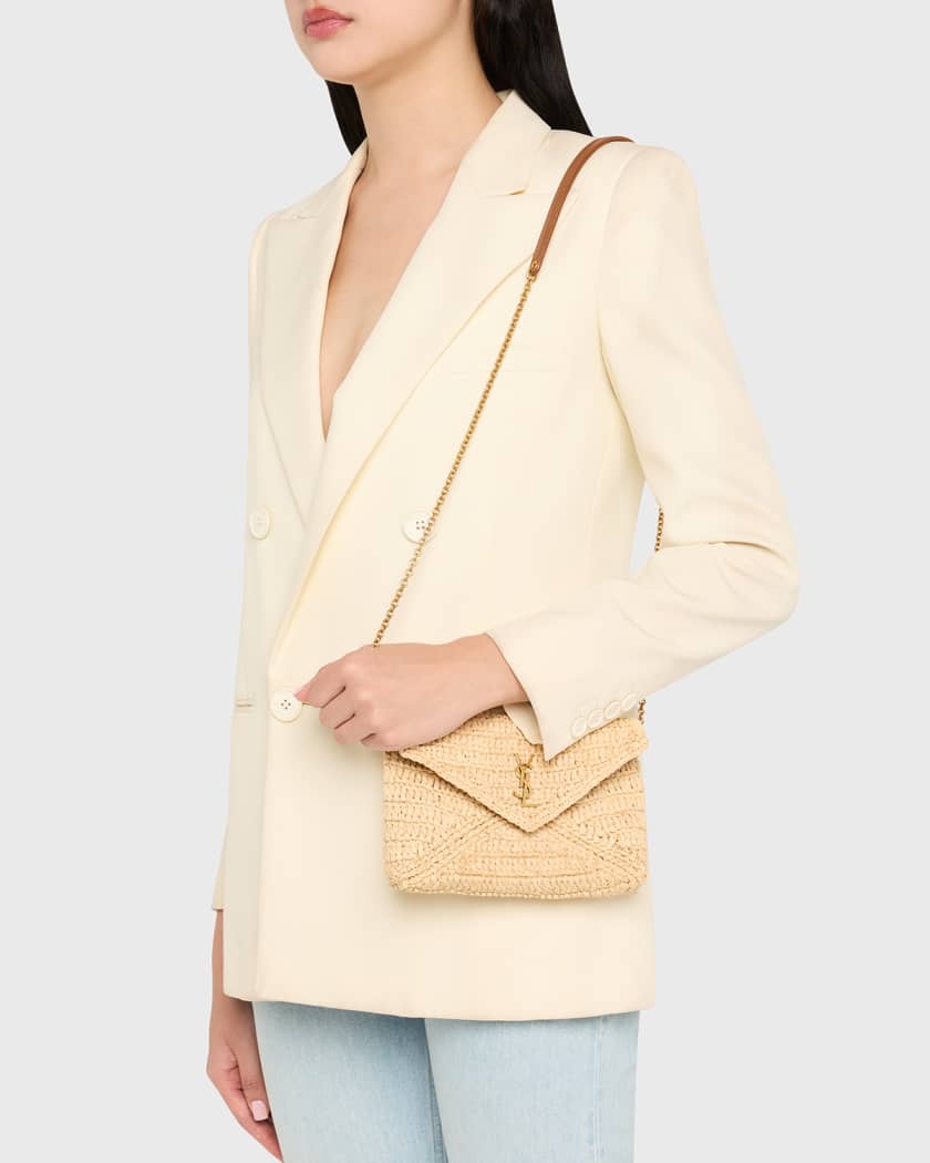 Envelope Flap YSL Pouch Bag in Raffia
