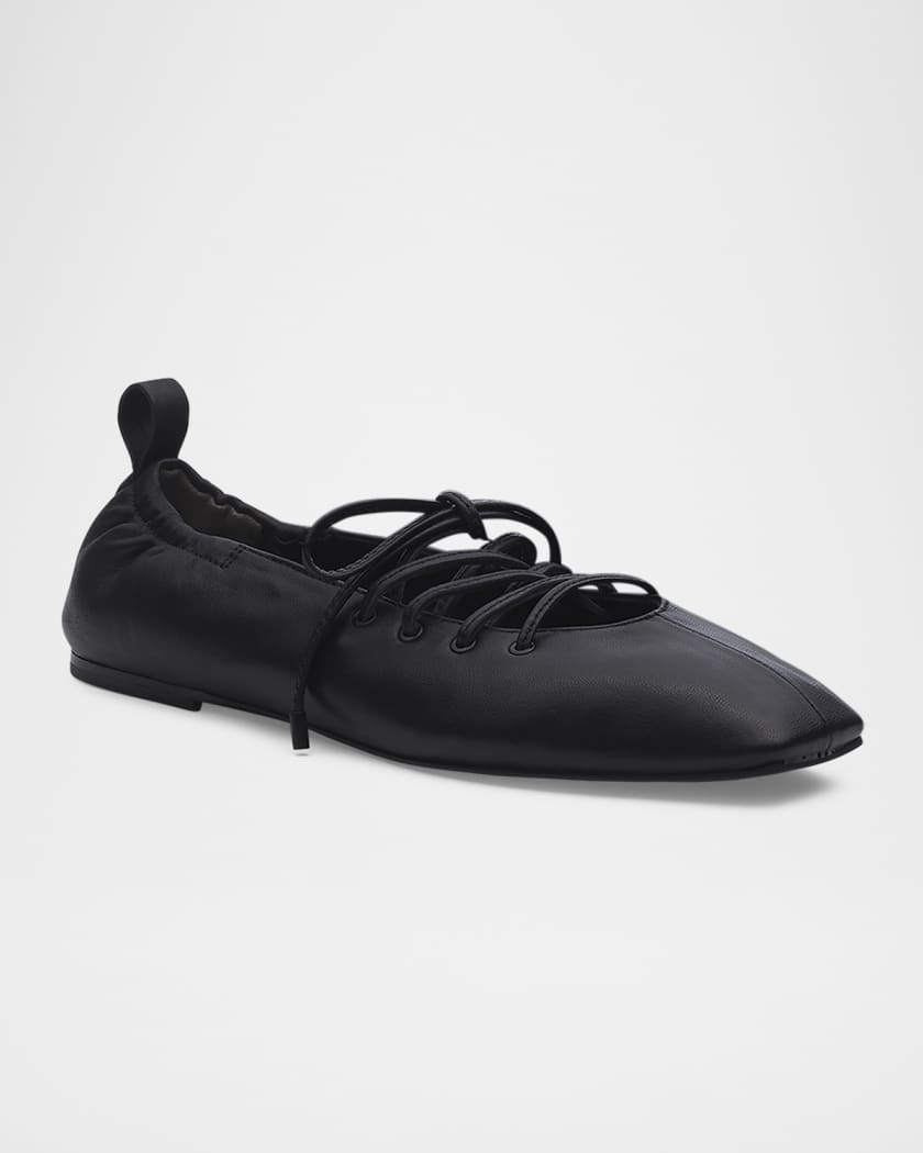 Sophia Lace-Up Leather Ballerina Flats