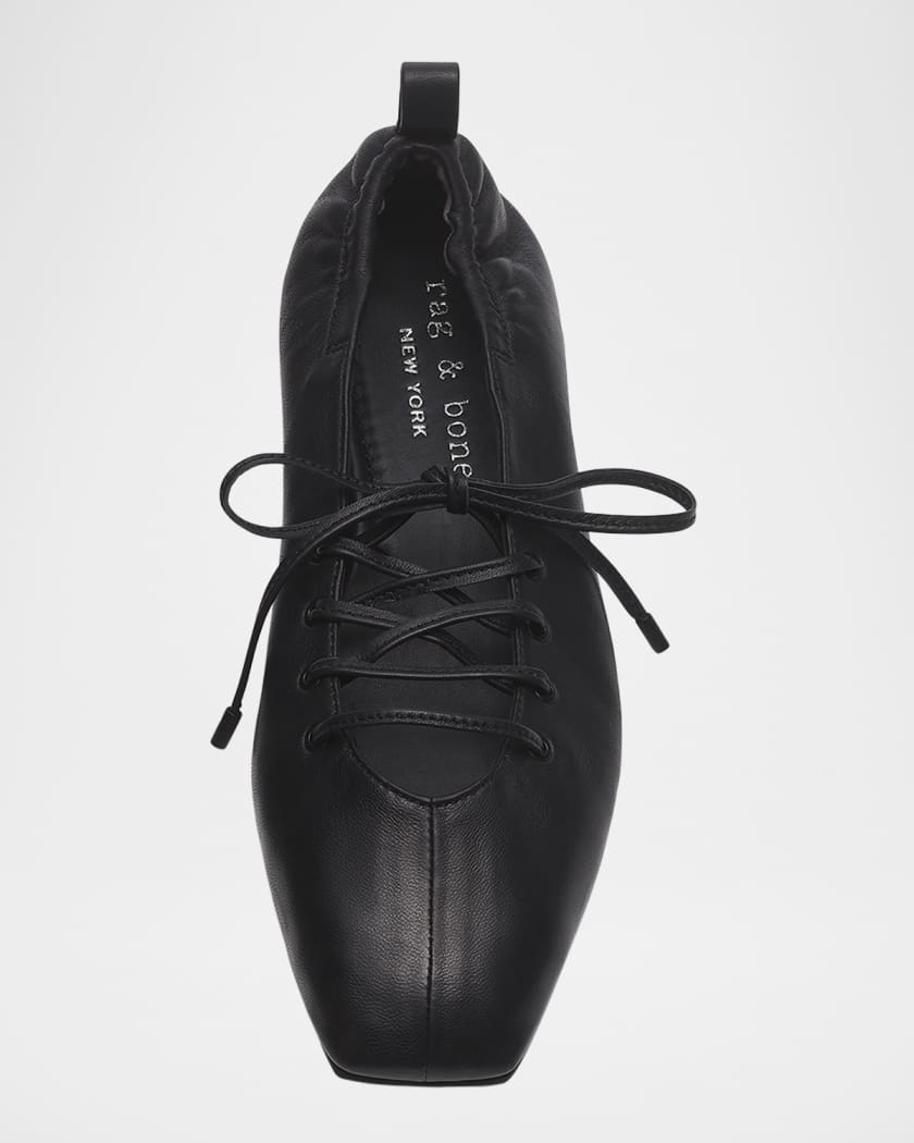 Sophia Lace-Up Leather Ballerina Flats