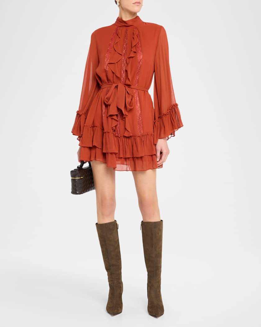 Claudia Silk Chiffon Ruffle Tiered Mini Dress