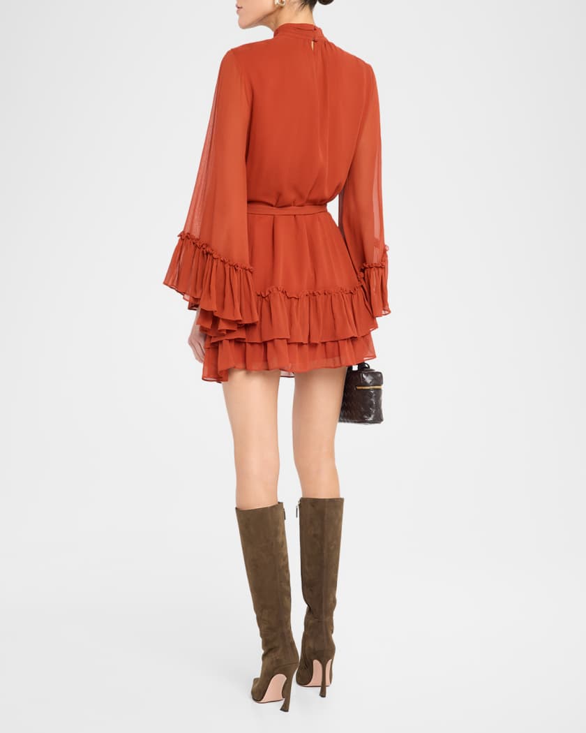 Claudia Silk Chiffon Ruffle Tiered Mini Dress