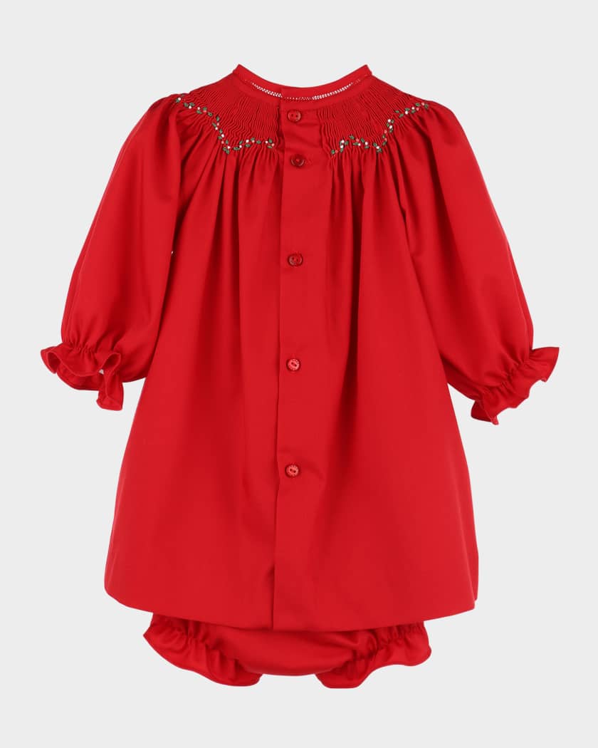 Girl's Merry & Bright Smocked Bishop Dress & Bloomers, Size 3M-24M