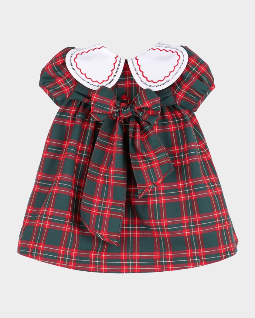 Girl's Cotton Plaid Petal Float Dress, Size 6M-24M