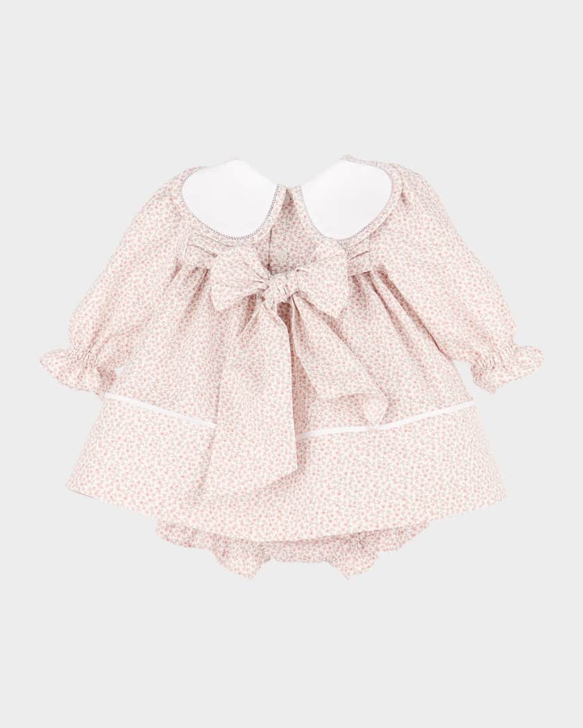 Girl's Floral Cotton Petal Float Dress & Bloomers, Size 12M-3