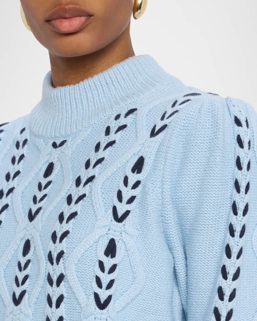 Addy Laced Cable-Knit Mock Sweater