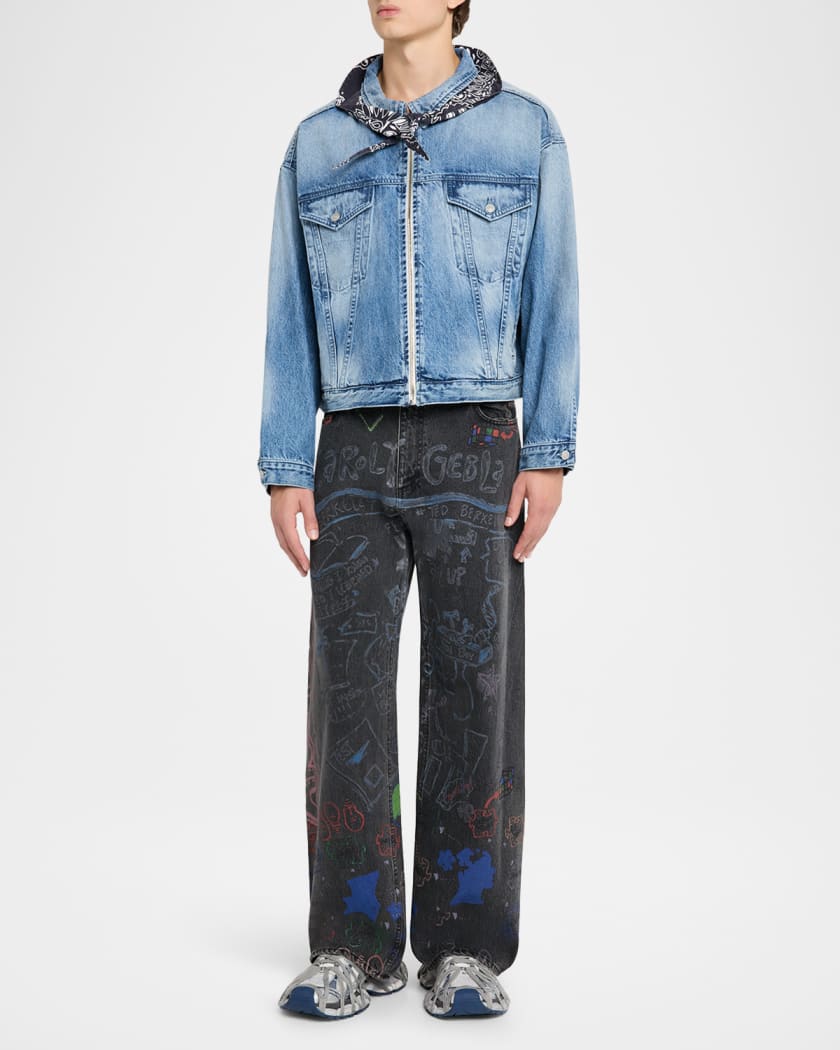 Men's Baggy Straight Fit Multi-Artwork Jeans