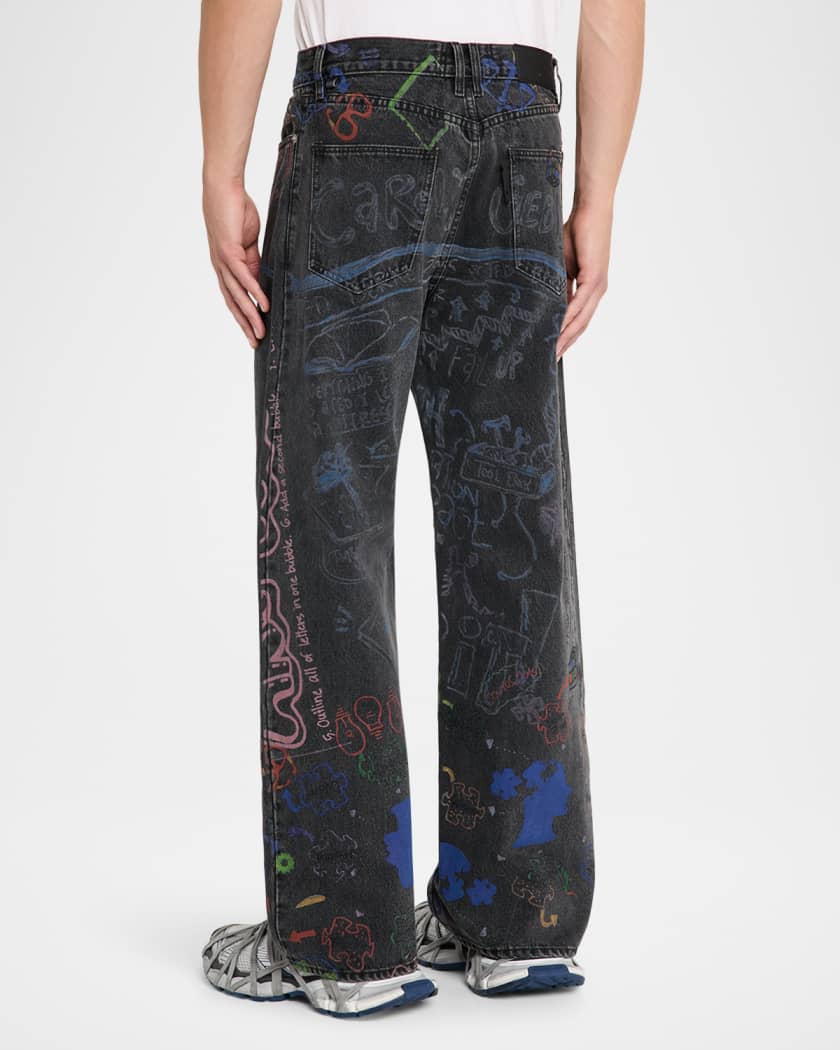 Men's Baggy Straight Fit Multi-Artwork Jeans