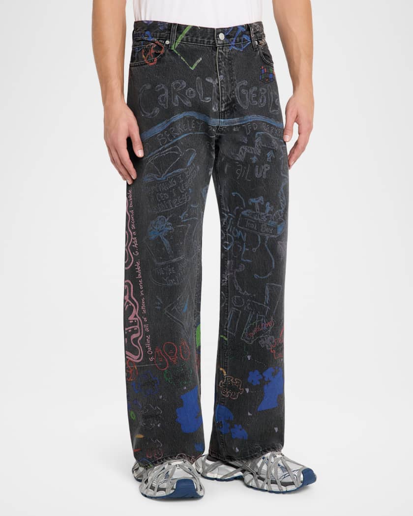 Men's Baggy Straight Fit Multi-Artwork Jeans