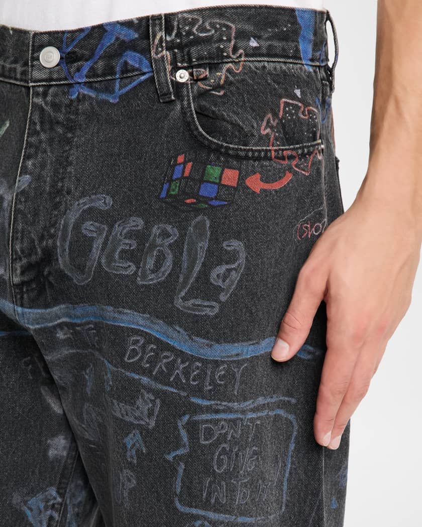 Men's Baggy Straight Fit Multi-Artwork Jeans