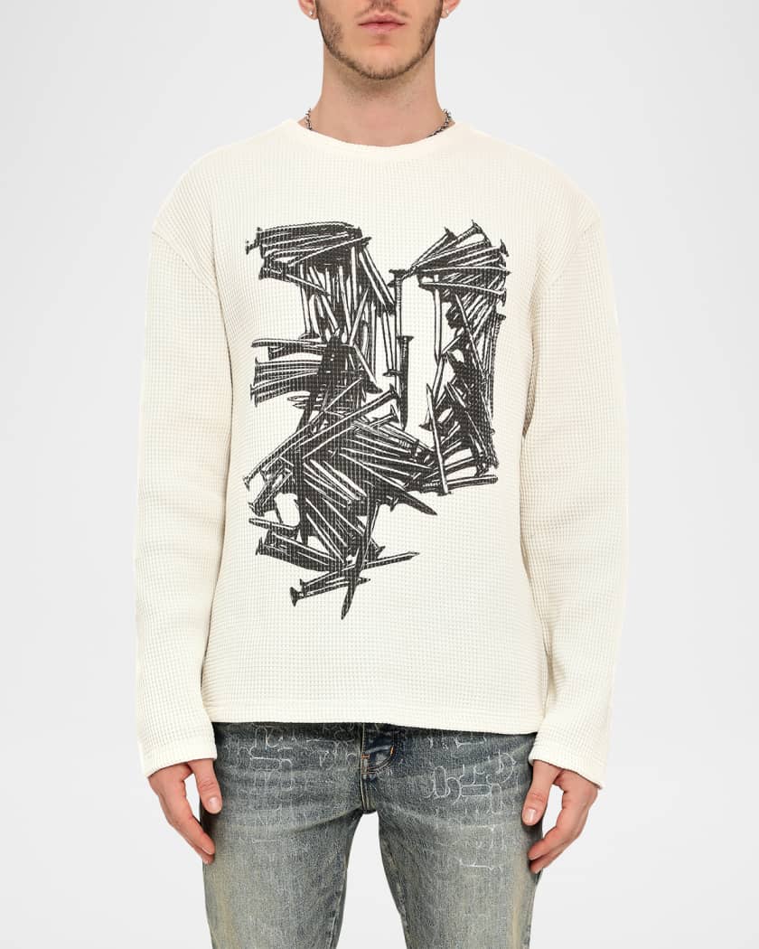 Men's Waffle Knit Nail Graphic Long-Sleeve T-Shirt