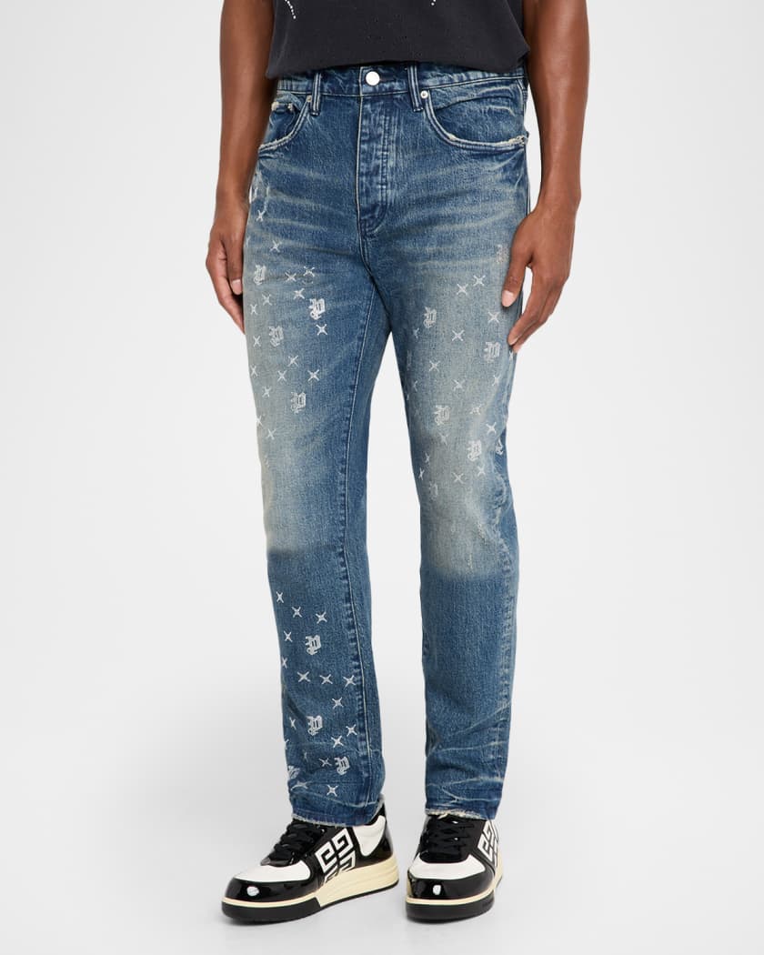 PURPLE Men's P005 Vintage Monogram Bling Jeans | Neiman Marcus