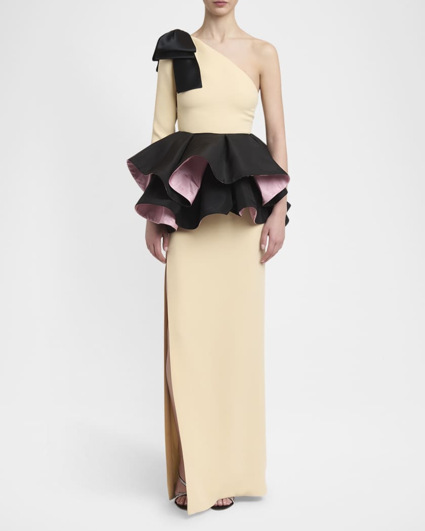 One-Shoulder Peplum Column Gown