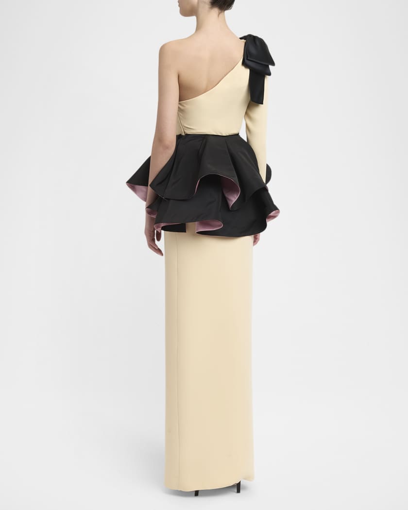 One-Shoulder Peplum Column Gown
