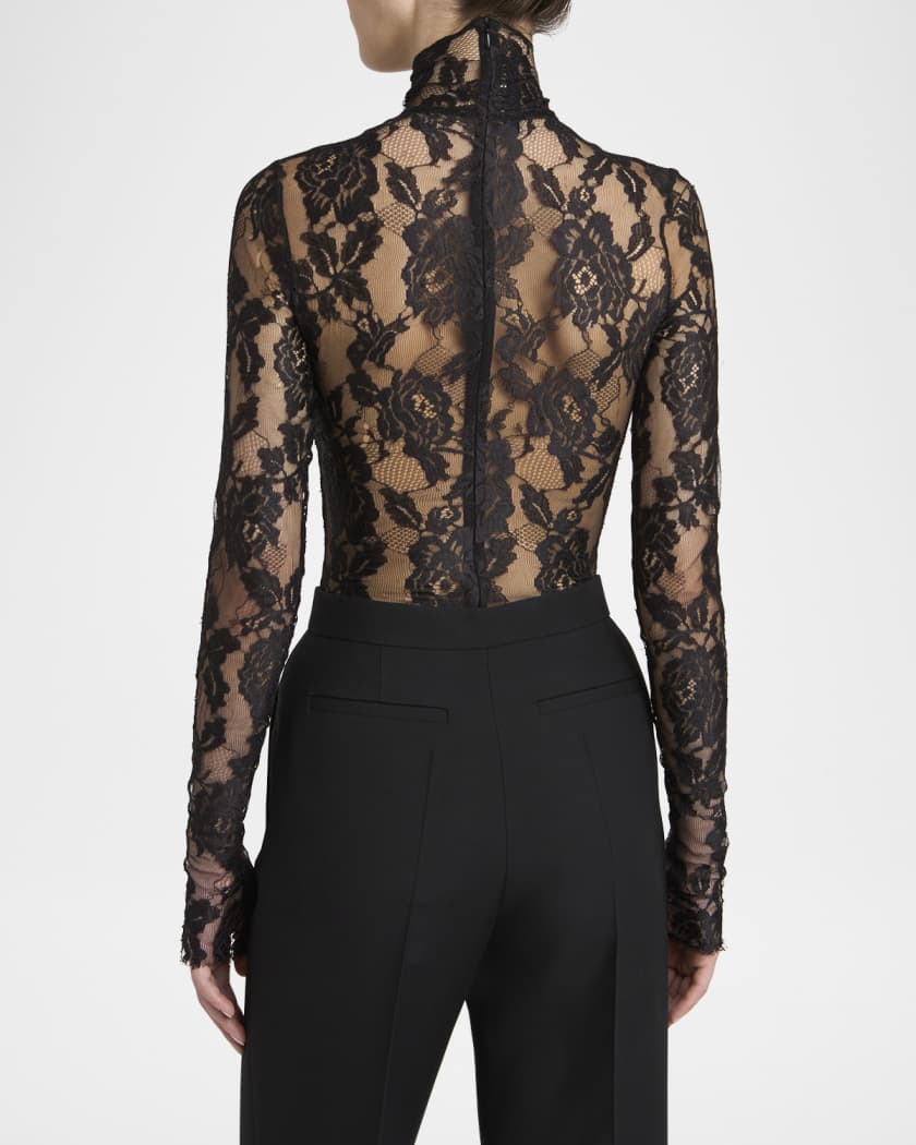 Turtleneck Long-Sleeve Lace Bodysuit
