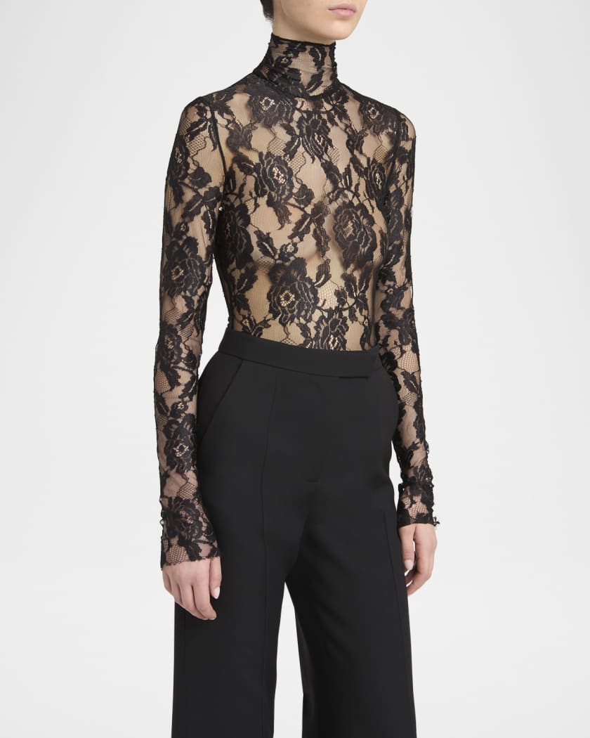 Turtleneck Long-Sleeve Lace Bodysuit