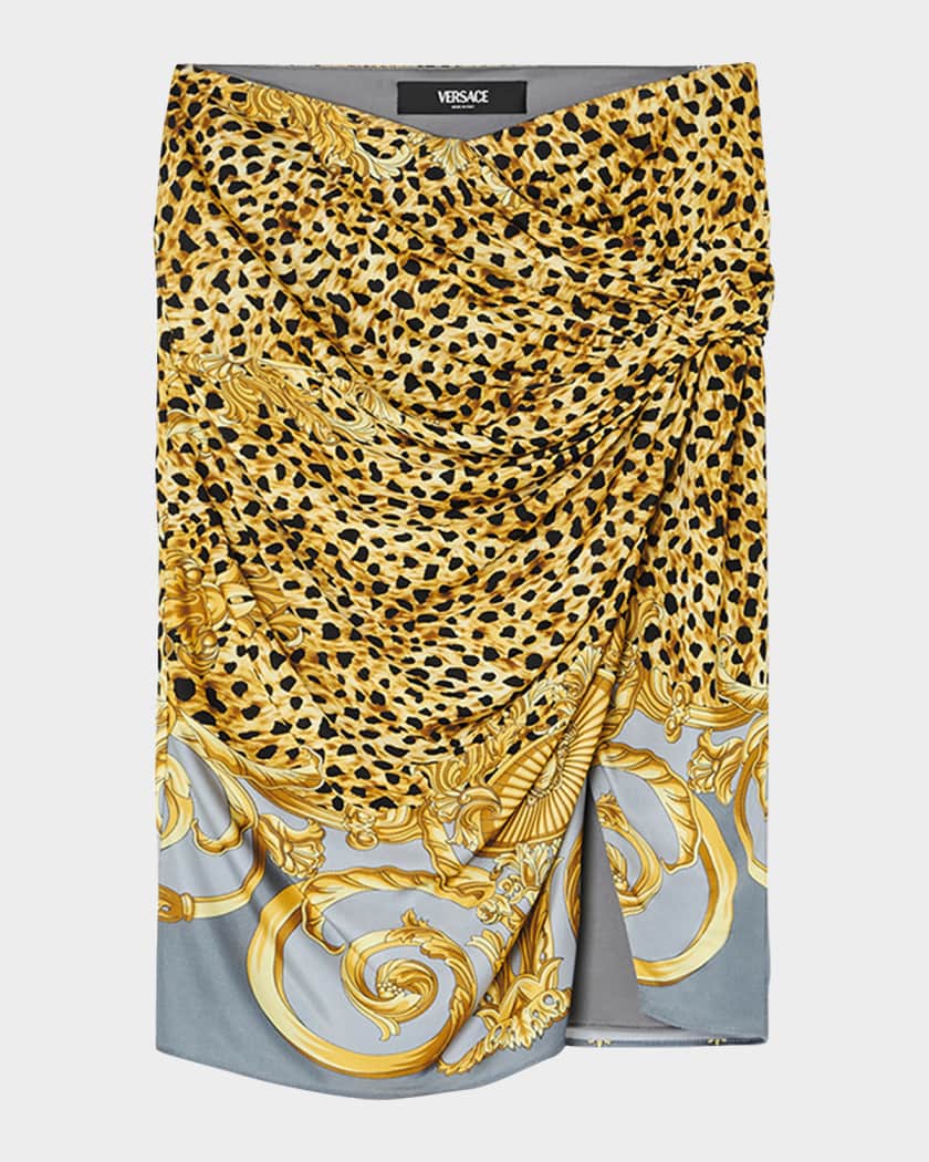 Versace Draped Cheetah Foulard-Print Jersey Mini Skirt