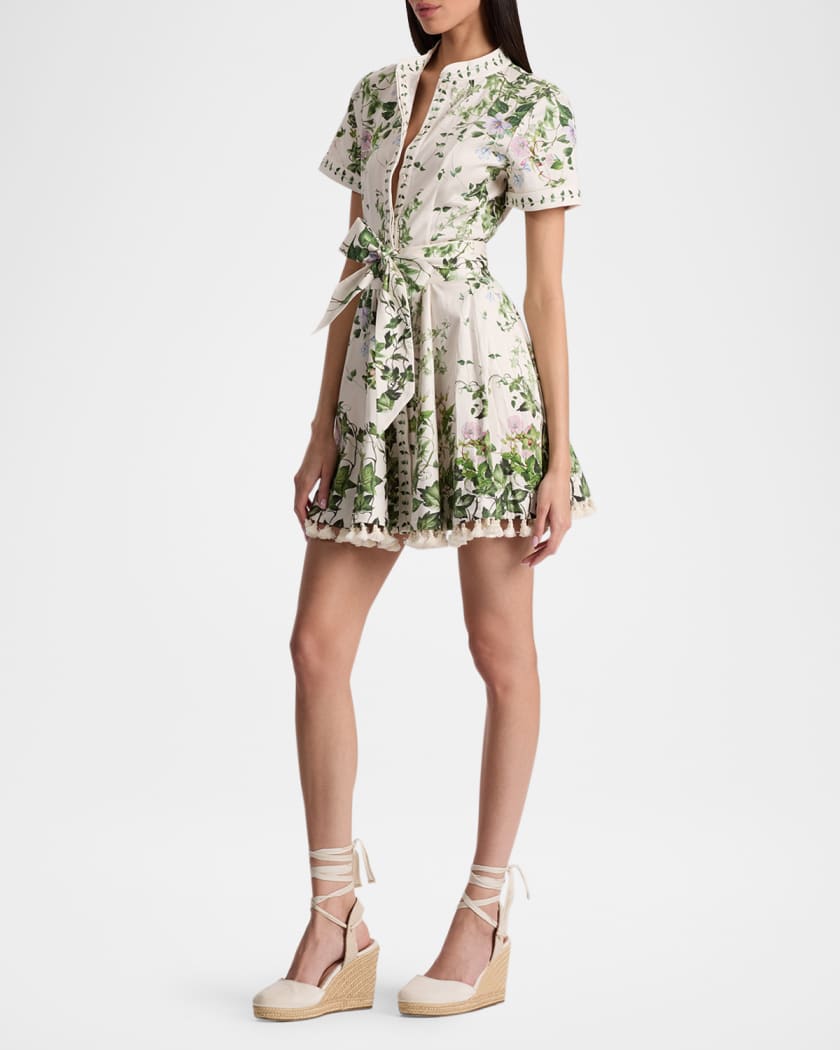Lucy Ivy Romance Roll-Sleeve Mini Shirtdress