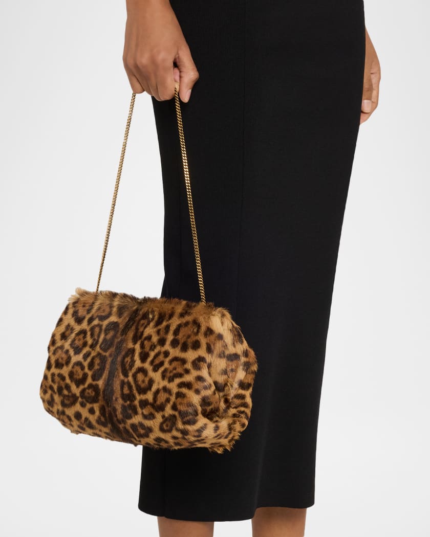 Pouch Clutch Bag in Leopard-Print Calf Hair