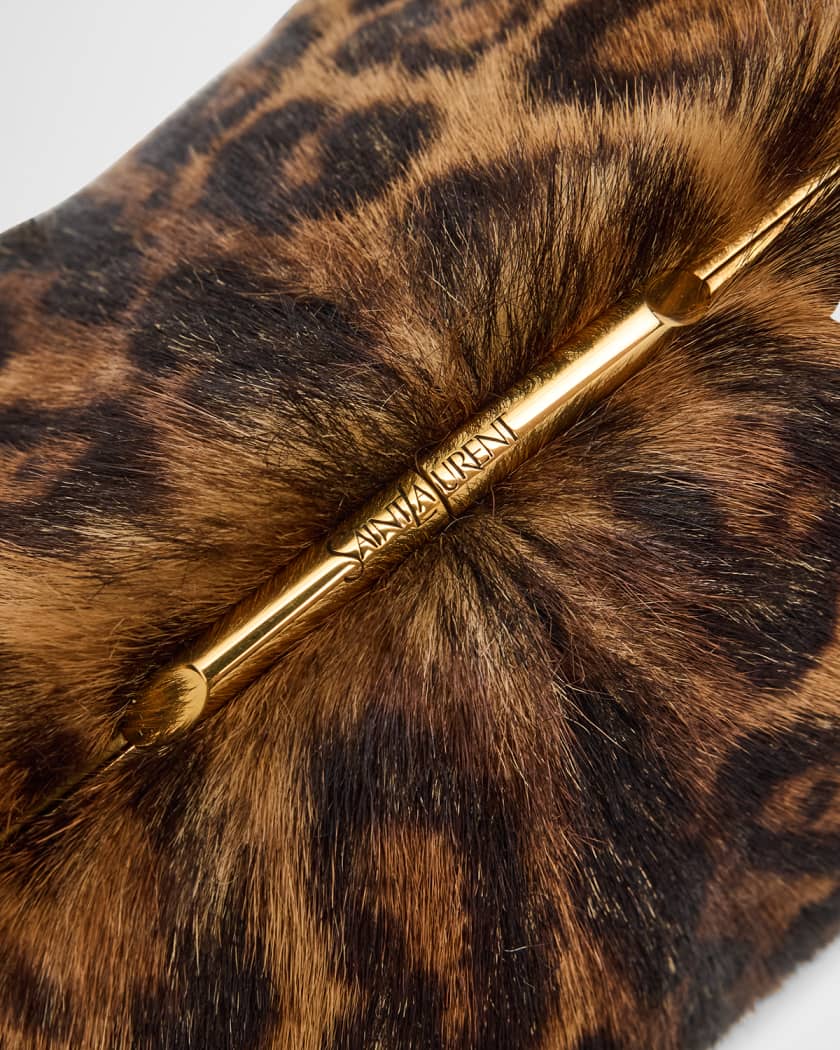 Pouch Clutch Bag in Leopard-Print Calf Hair
