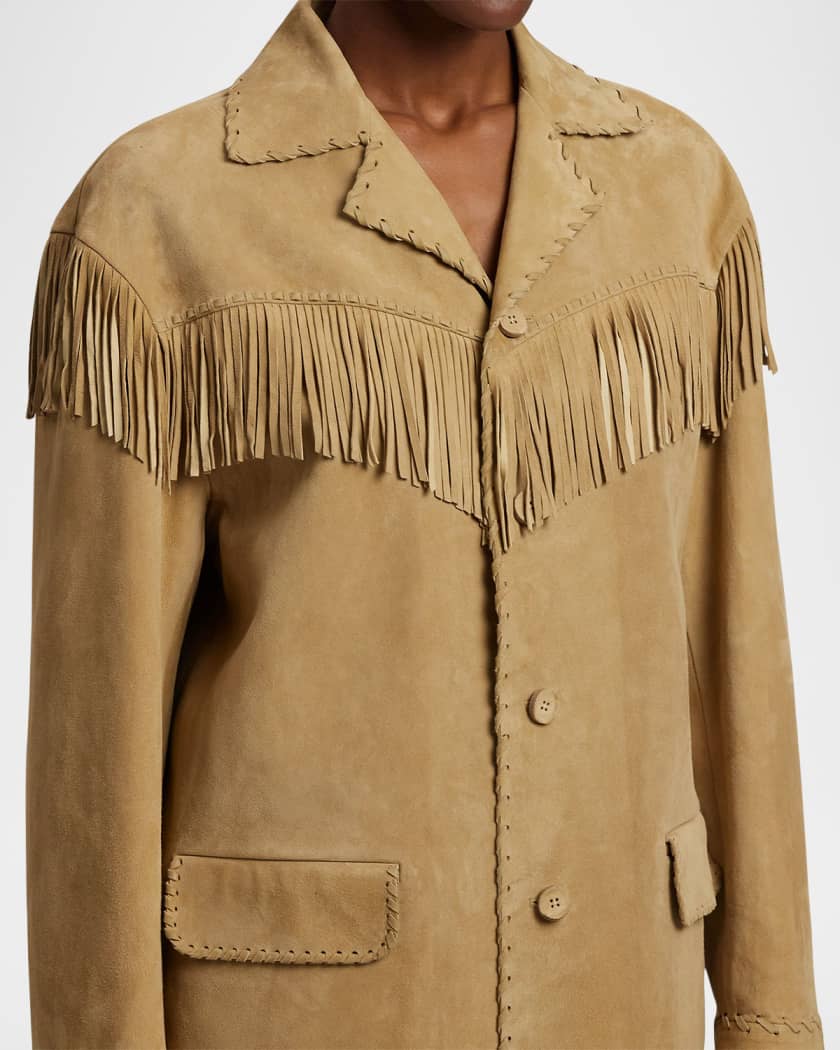 Ralph Lauren Collection Ryland Fringe-Trim Suede Coat