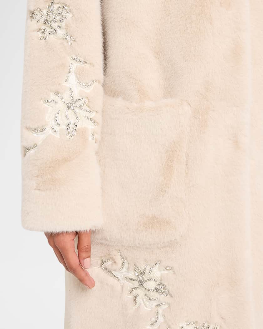 Peggy Crystal Applique Faux Fur Coat | Neiman Marcus