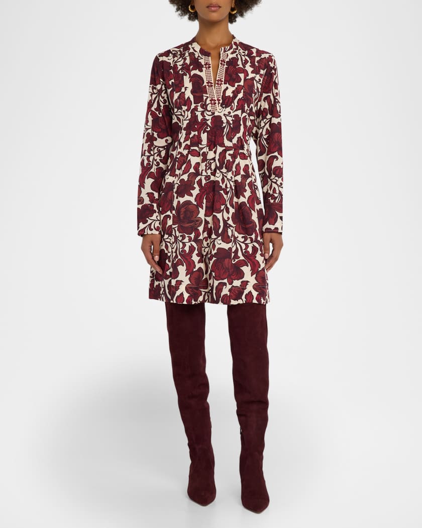 Airy Pleated Floral-Print Dress