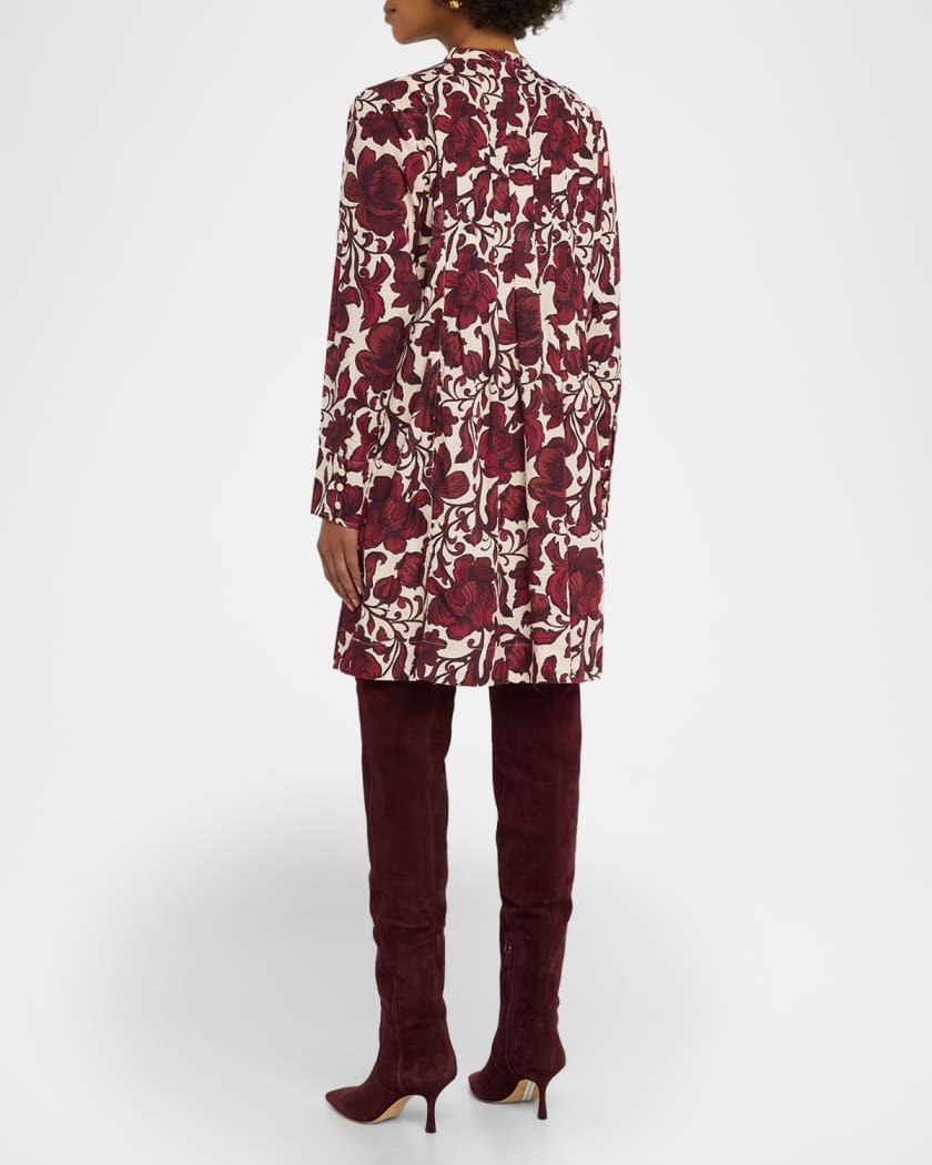 Airy Pleated Floral-Print Dress