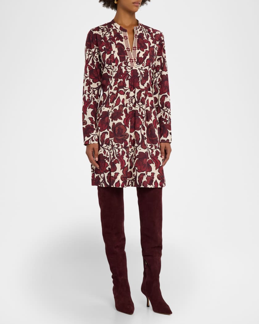 Airy Pleated Floral-Print Dress