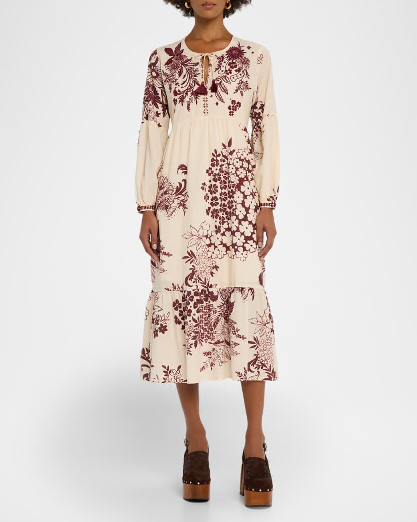 Tiered Bishop-Sleeve Dress