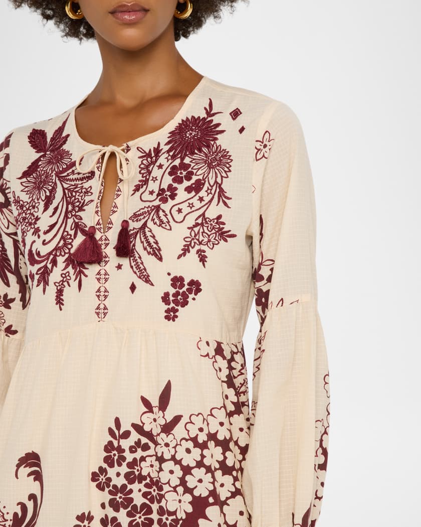 Tiered Bishop-Sleeve Dress