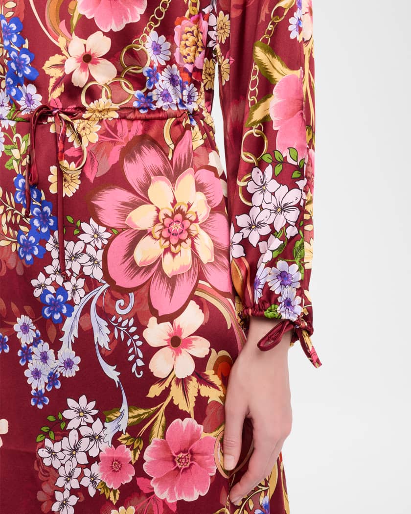 Johnny Was Lorella Floral-Print Silk Midi Dress Neiman Marcus