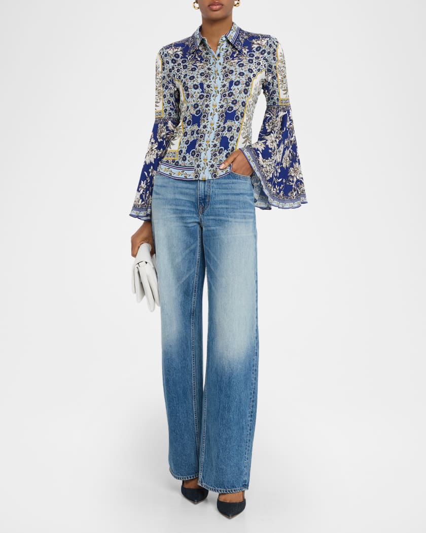 Willa Forevermore Fitted Bell-Sleeve Placket Top 