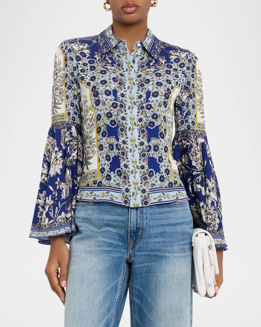 Willa Forevermore Fitted Bell-Sleeve Placket Top 