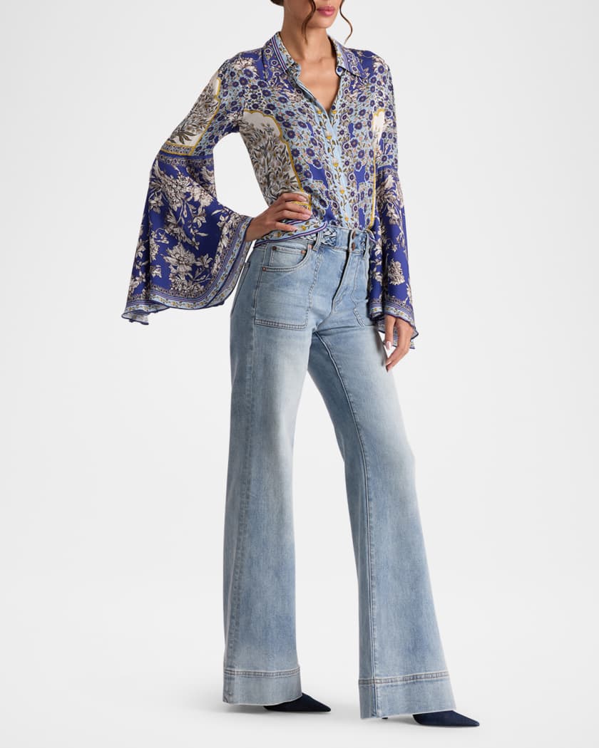 Willa Forevermore Fitted Bell-Sleeve Placket Top 