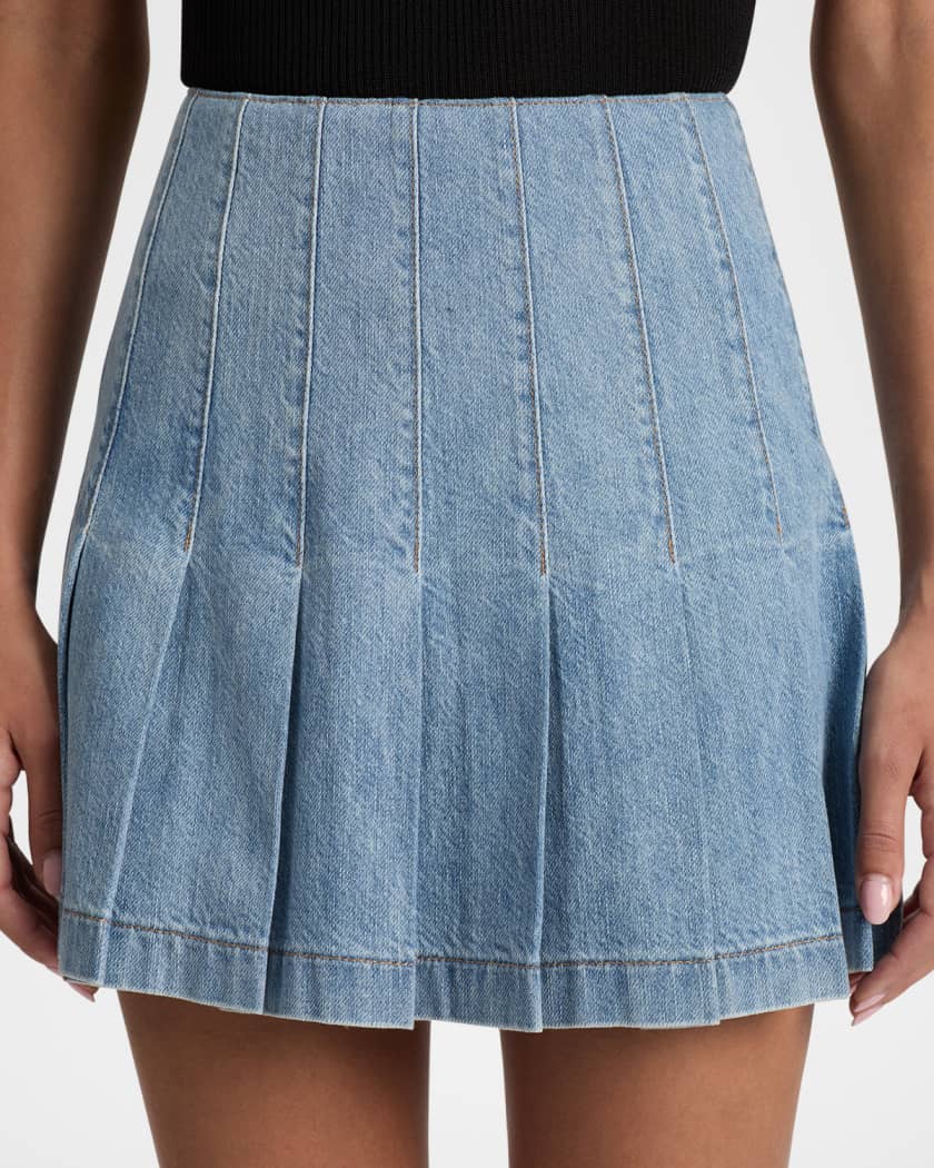 ALICE+OLIVIA プリーツデニム ミニスカート CARTER Carter Pleated Denim Mini Skirt In Love Train | Alice + Olivia