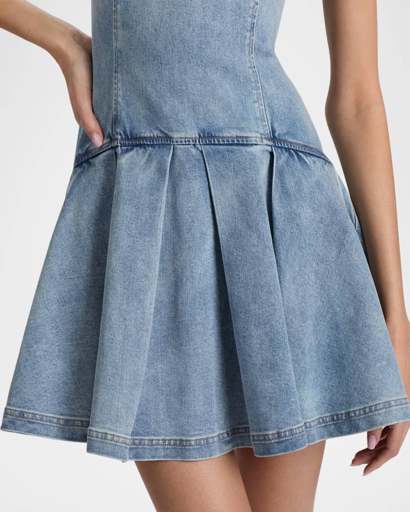 Alice + Olivia Adley Sleeveless Drop-Waist Denim Mini Dress