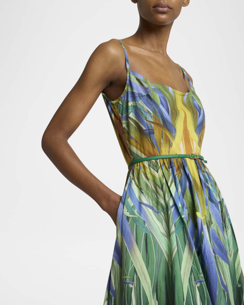 Elie Saab Printed Cotton Low-Back Midi Dress | Neiman Marcus